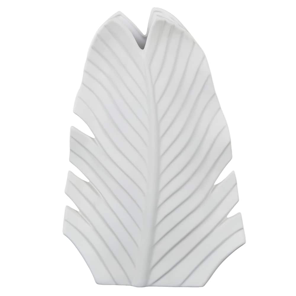 Ceramic Palm Tree Curved Leaf Decorative Vase - Black or White - Roche River Decor