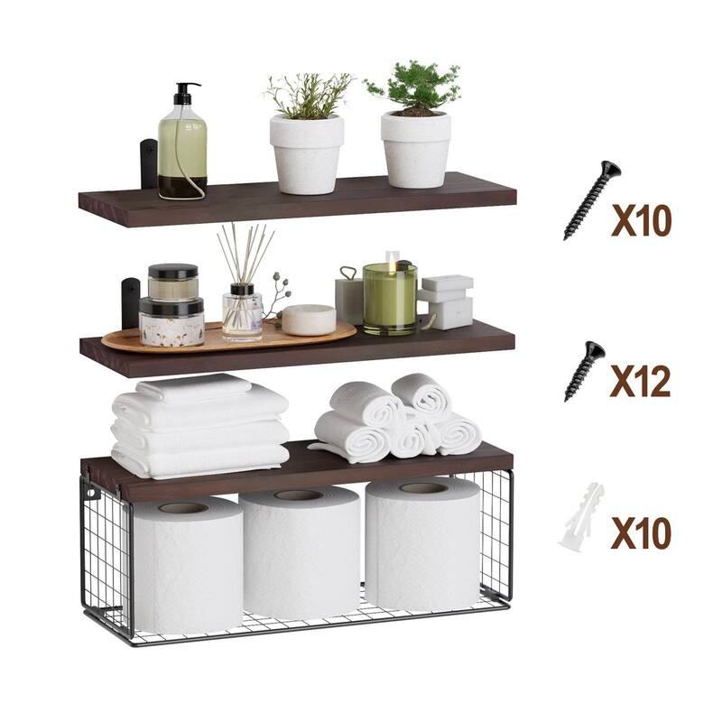 2-in-1 Wall Mounted Floating Shelf with Storage Basket