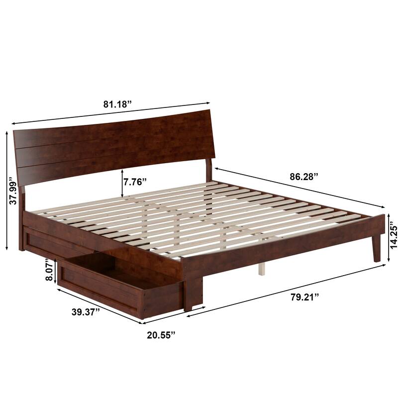 Phoenix Wood Platform Bed with Storage Drawers