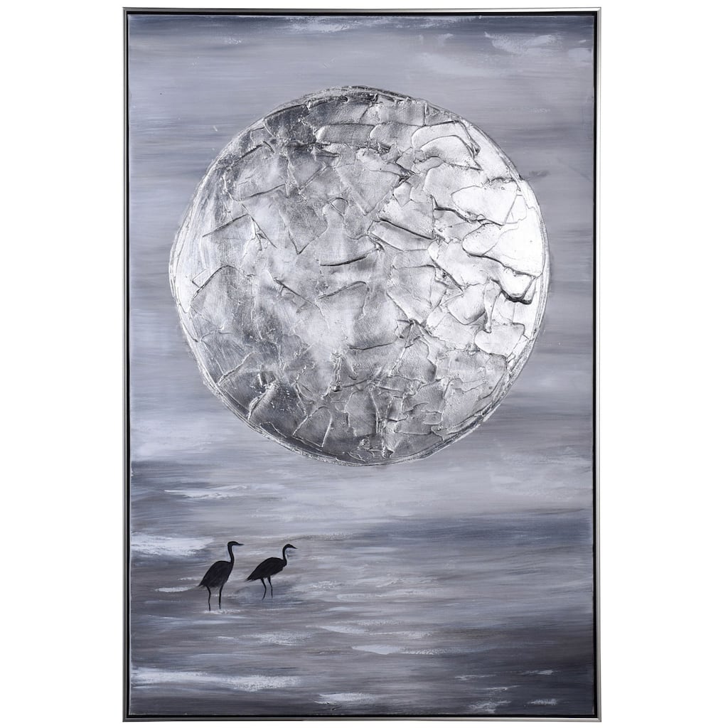 Silver Moon - Monochromatic Hand Painted Seascape Wall Art