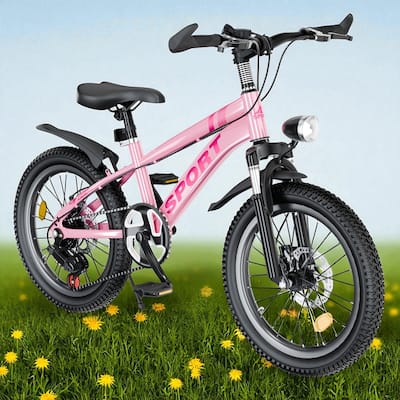 24 Inch Kids Mountain Bike for Boys & Girls Ages 7-12, 7-Speed with Dual Disc Brakes, Shock Fork & LED Light