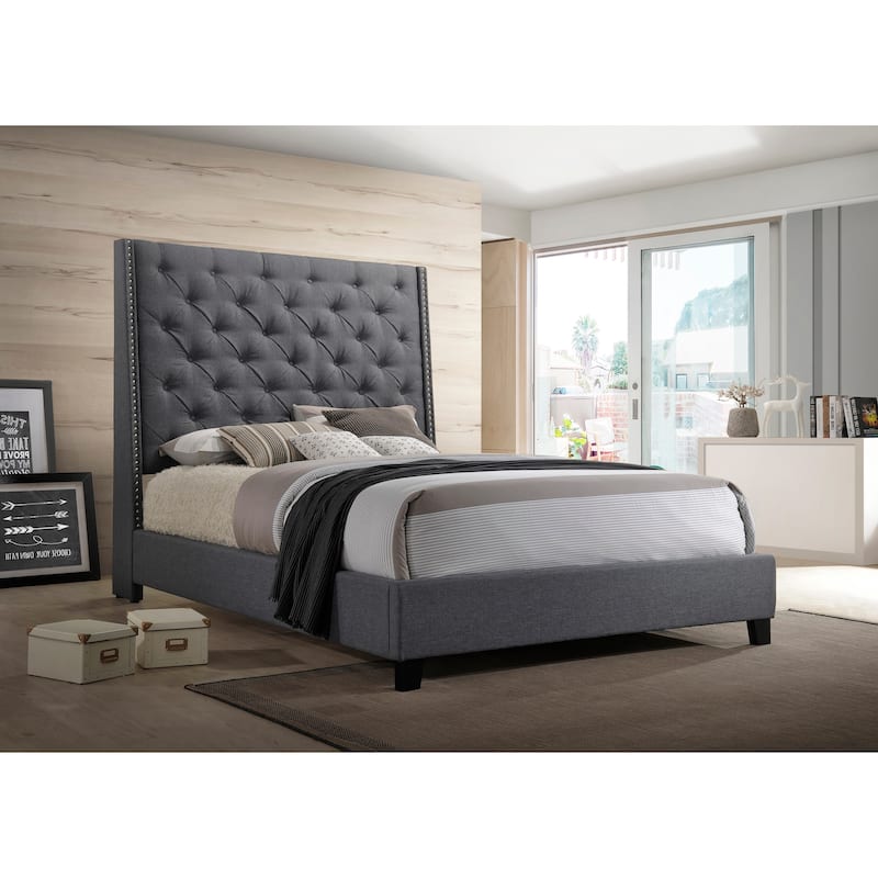 Marillin Gray Velvet Upholstered Tufted Bed