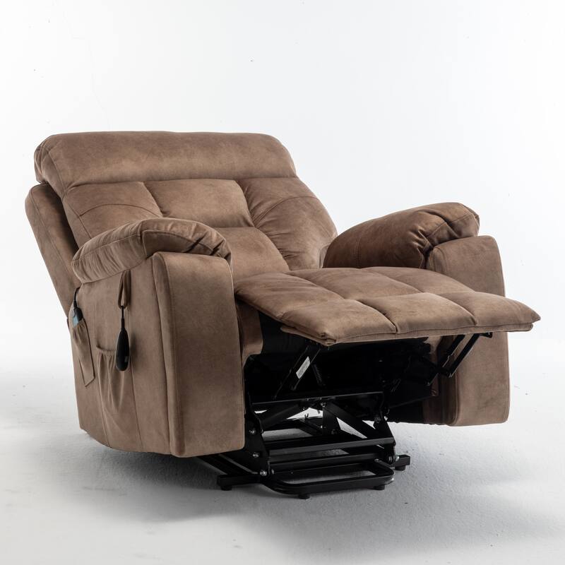 Brown Power Lift Recliner with Heat and Massage, German Motor, Stainless Steel Cup Holders, and Fast Assembly