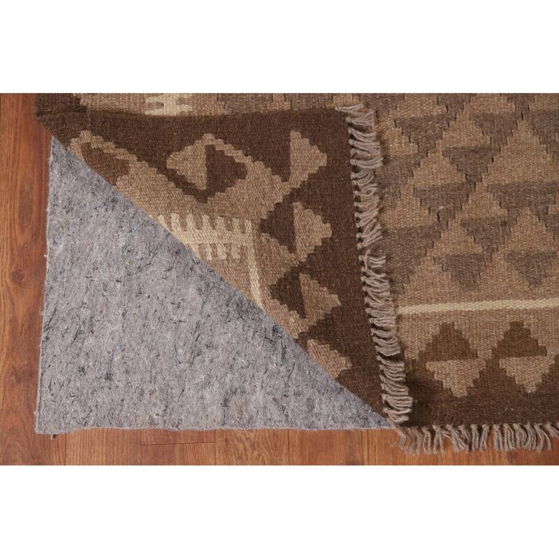 Hand Woven Oriental 100% Wool Carpet Southwestern Geometric Brown Kilim Area Rug - 9' 6'' X 6' 11''