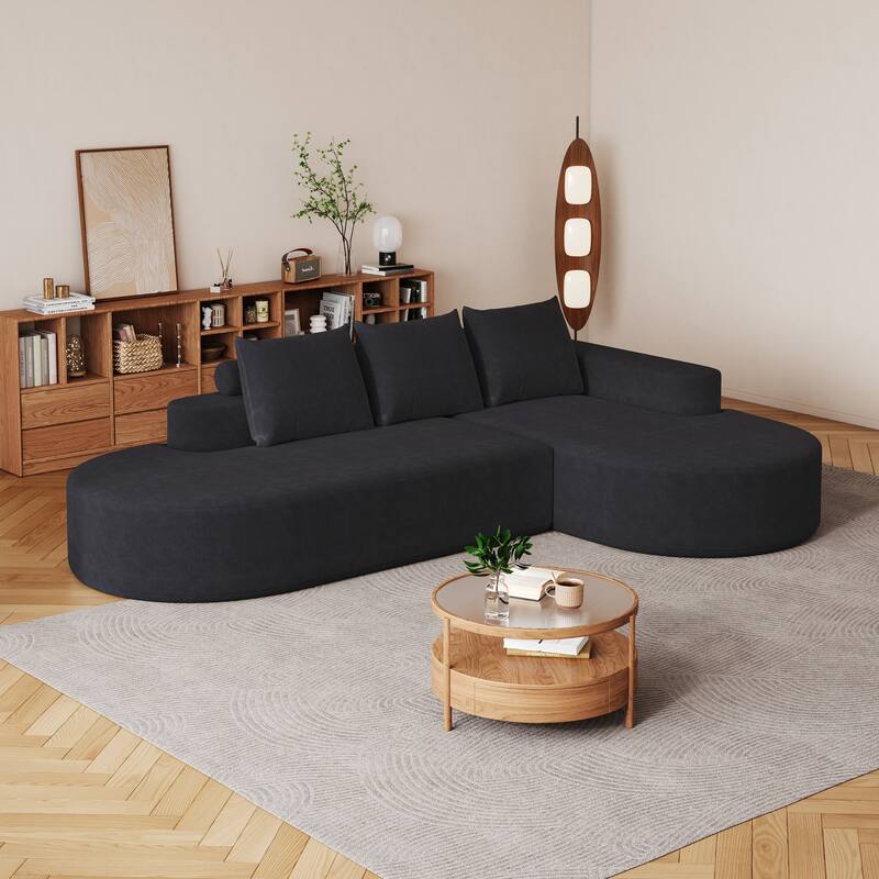 L Shaped Modular Curved Sectional Sofa, Chenille Upholstered 3 Seat Sofa, Corner Sofa with 3 Pillows for Living Room, Bedroom