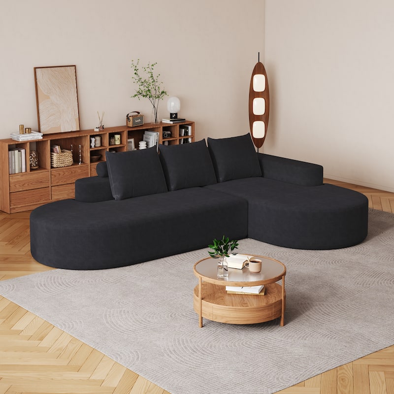 Roomfitters 108.5" Modern Curved Chenille Sectional Sofa, Modular L-Shaped Couch with 3 Pillows
