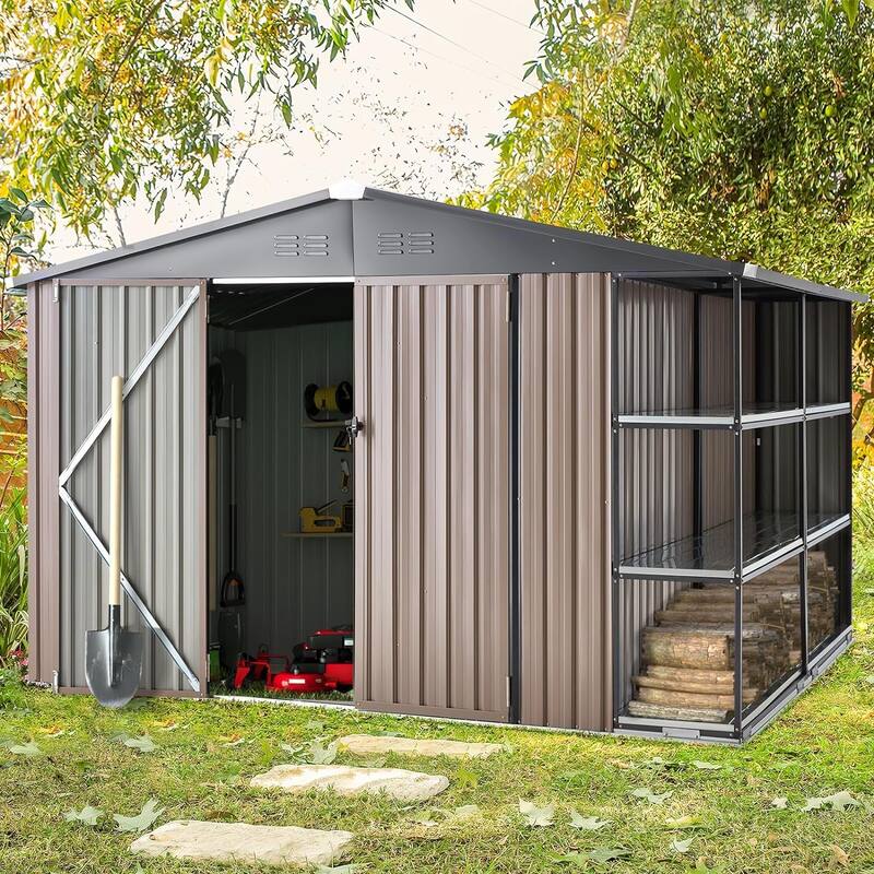 AECOJOYOutdoor Metal Storage Shed with Rack Utility Shed w/ Shelves