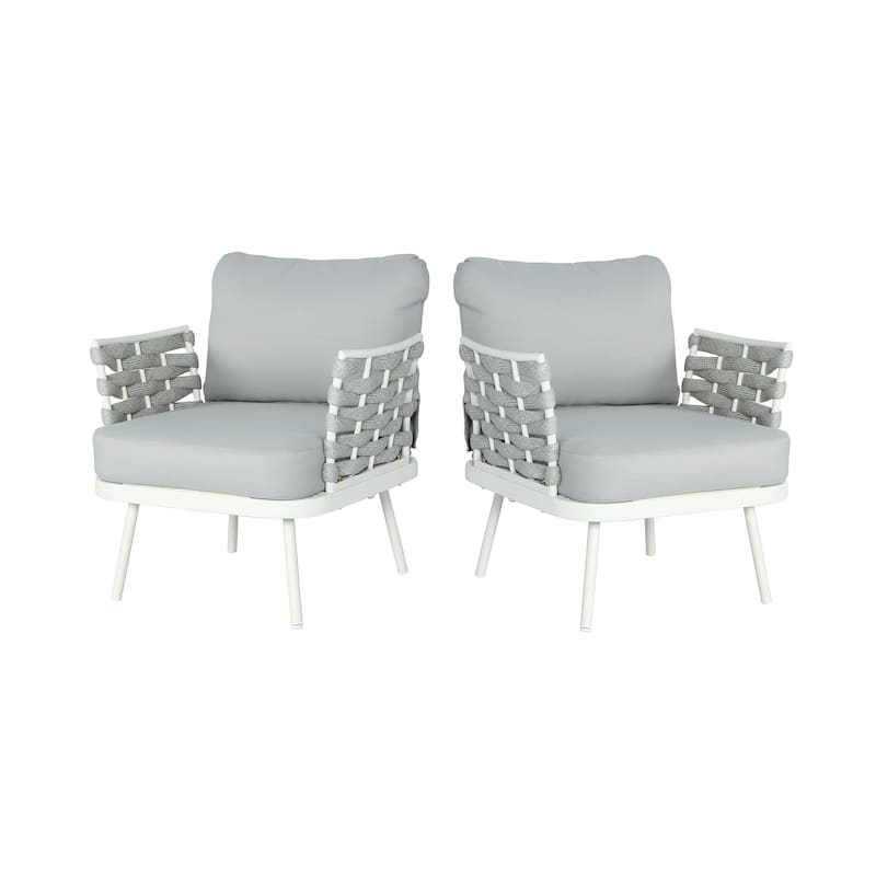 Roomfitters Outdoor Steel Club Chair with Cushions, Set of 2 - Off-White+Grey