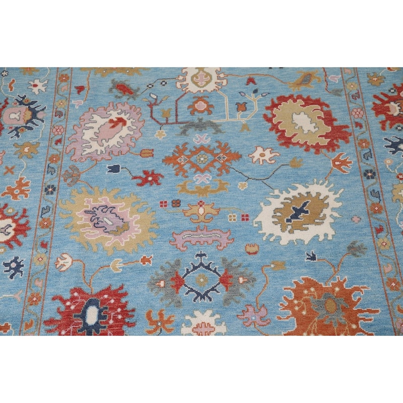 Blue Floral Oushak Area Rug Handmade Oriental Wool Carpet - 8'10"x 11'9"