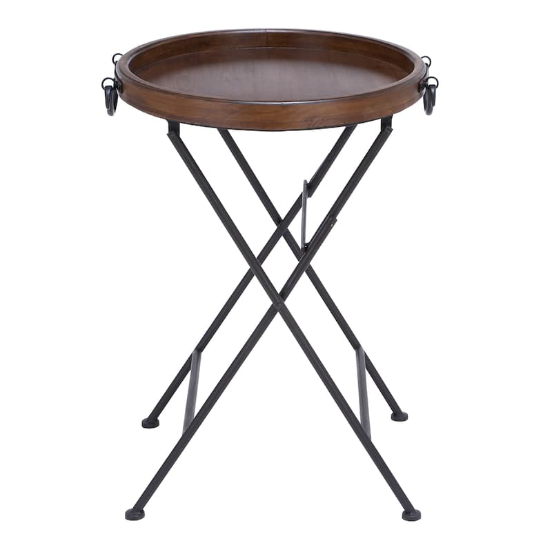 Metal Accent Table with Brown Wood Top - Black - Roche River Decor - 20"W x 20"L x 28"H