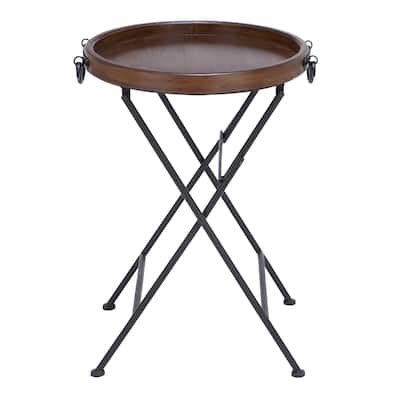 Metal Accent Table with Brown Wood Top - Black - Roche River Decor - 20"W x 20"L x 28"H