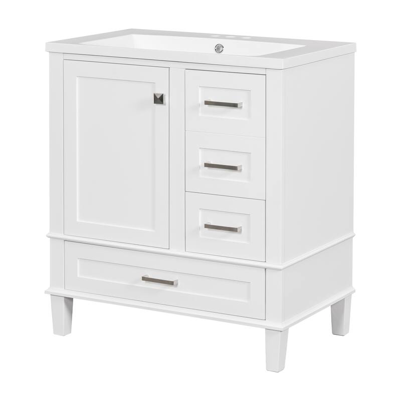 GDFStudio - Hera 30" Vanity Modern Bathroom Cabinet with Resin Sink, 1 Door and 3 Drawers