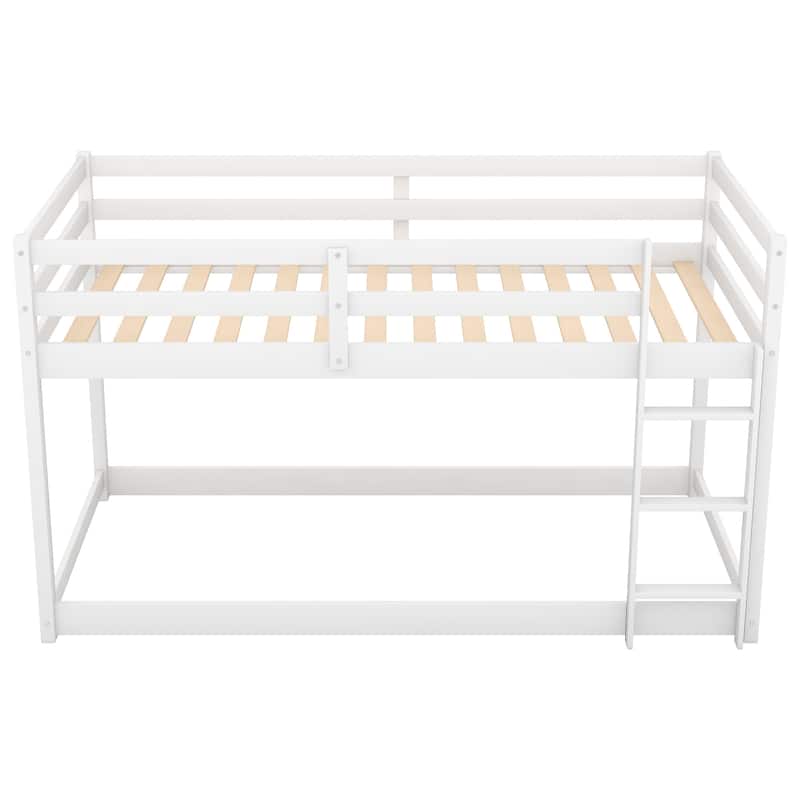 Twin Over Twin Floor Bunk Bed With Ladder