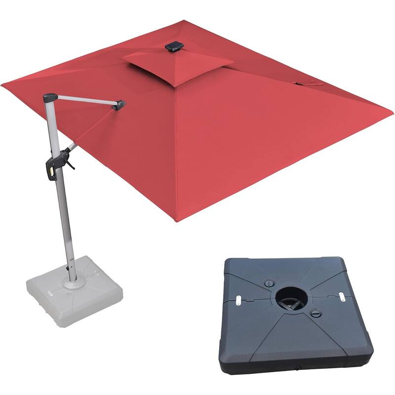 PURPLE LEAF 9 x 12 ft Double Top LED Rectangle Patio Cantilever Umbrella with Base