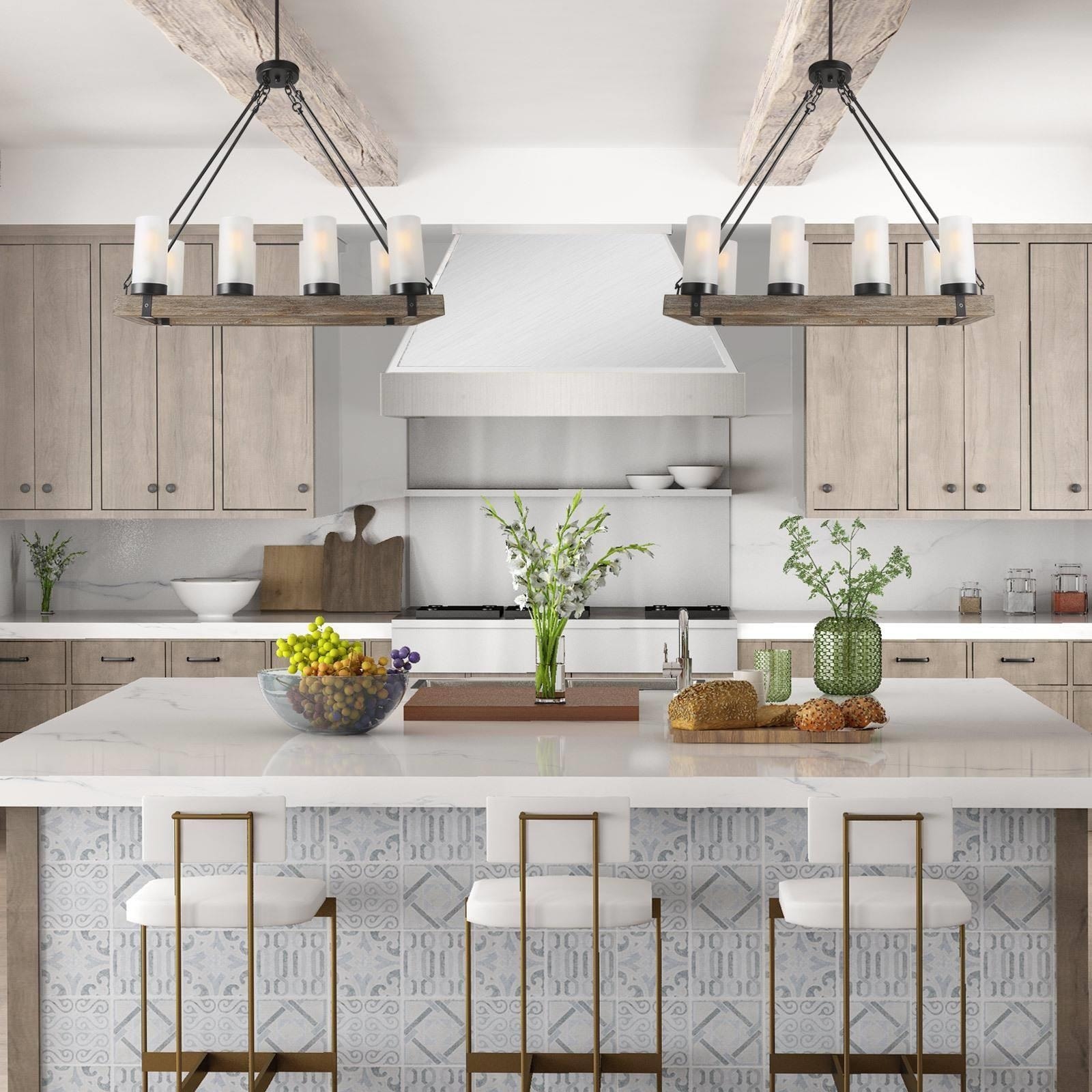 The Gray Barn Farmhouse 8 Light Kitchen Island Rustic Wood Pendant Lights 29.5 X 11.875 X 23.25