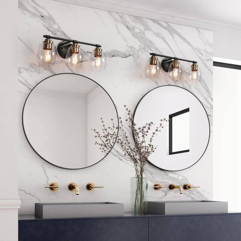 Fintch Modern Farmhouse 3-light Bathroom Vanity Light Fixture Industrial Black Gold Wall Sconce