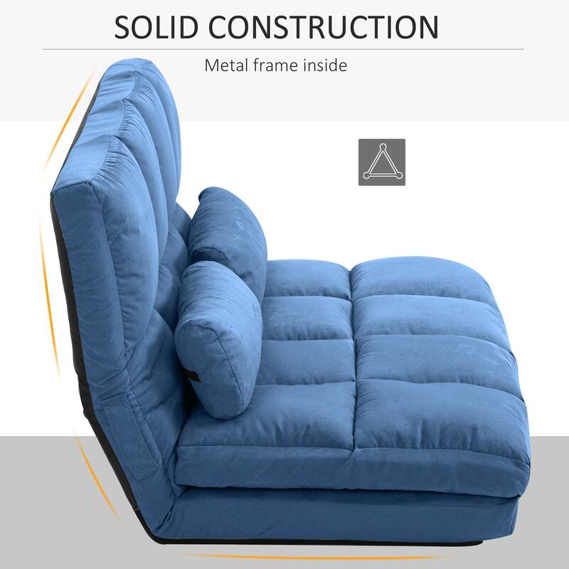 Convertible Floor Sofa Chair, Folding Couch Bed, Guest Chaise Lounge with 2 Pillows, Adjustable Backrest and Headrest