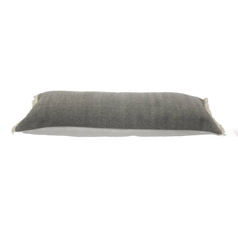 Charcoal Gray Solid Fringed Throw Pillow
