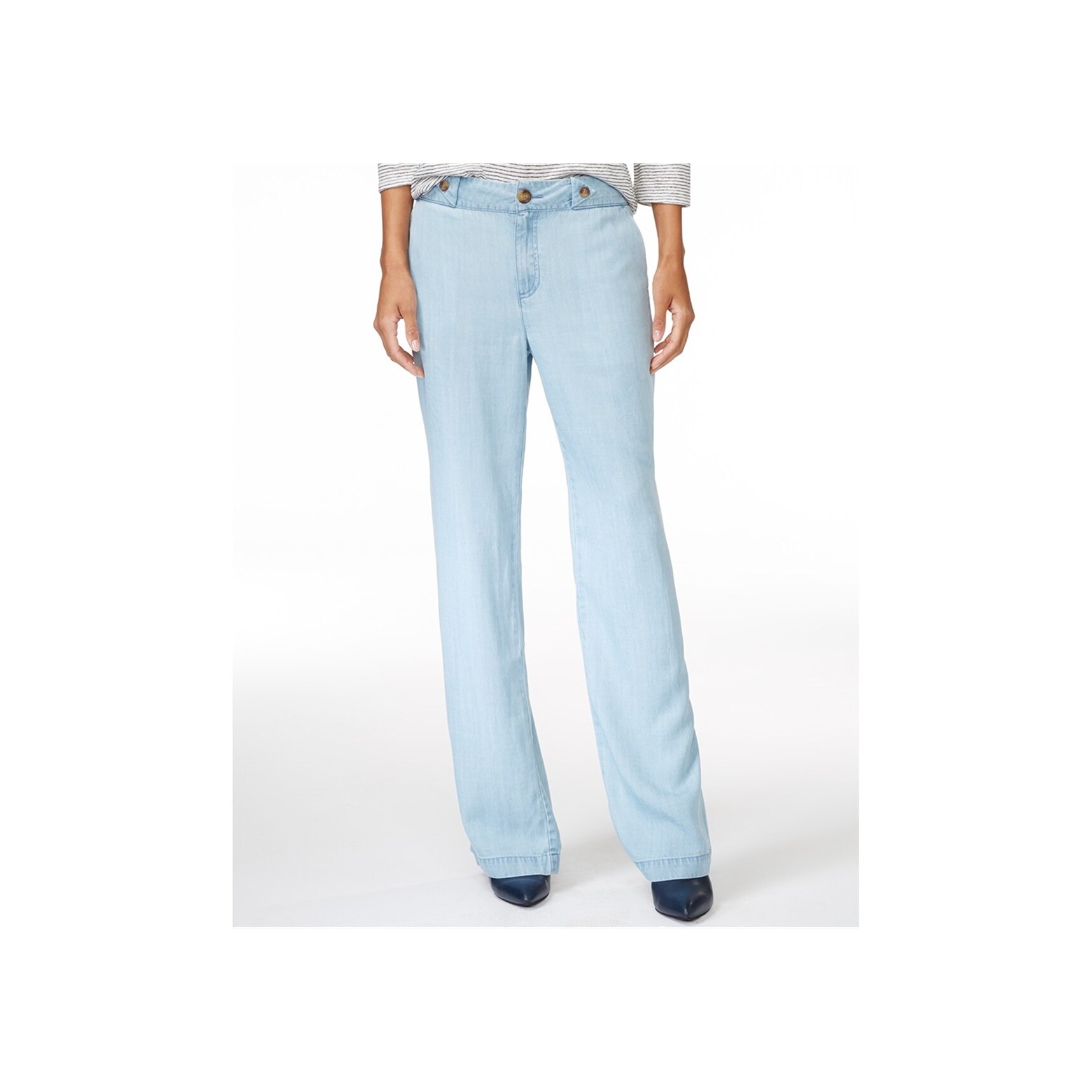 Shop Maison Jules Womens Chambray Casual Wide Leg Pants Blue 2