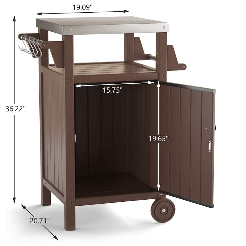 Barbecue/Grill Side Table Trolley, Outdoor Prep Dining Table Serving Cart with 304 Stainless Steel Top-HDPE