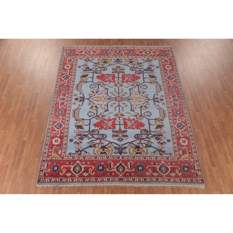 Light Blue Heriz-Serapi Oriental Area Rug Handmade Wool Carpet - 8'0"x 10'1"