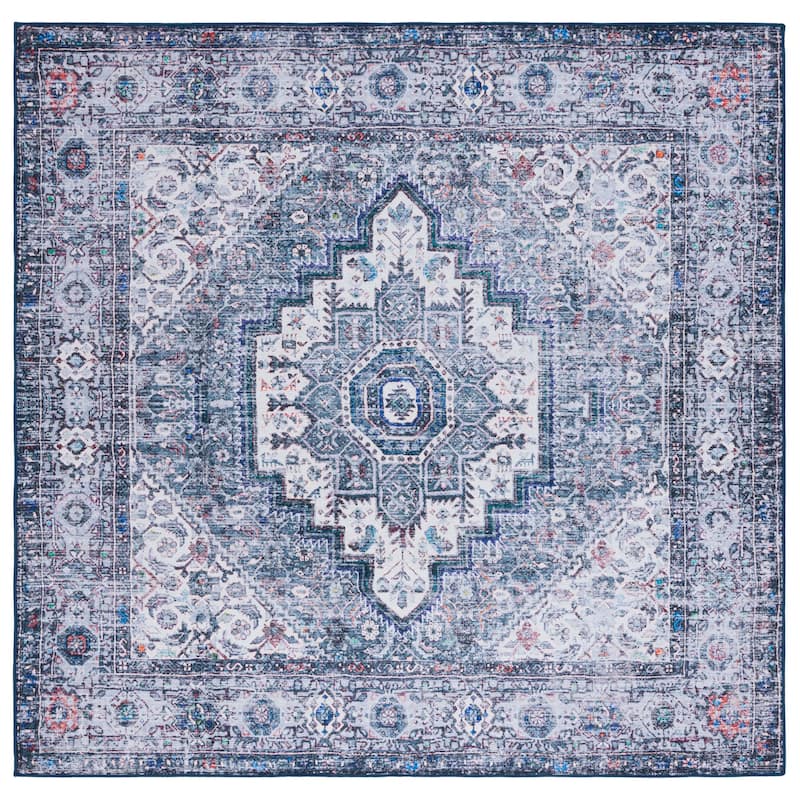 SAFAVIEH Tucson Machine Washable Slip Resistant Hildetraud Oriental Medallion - 6' x 6' Square - Beige/Green - Square