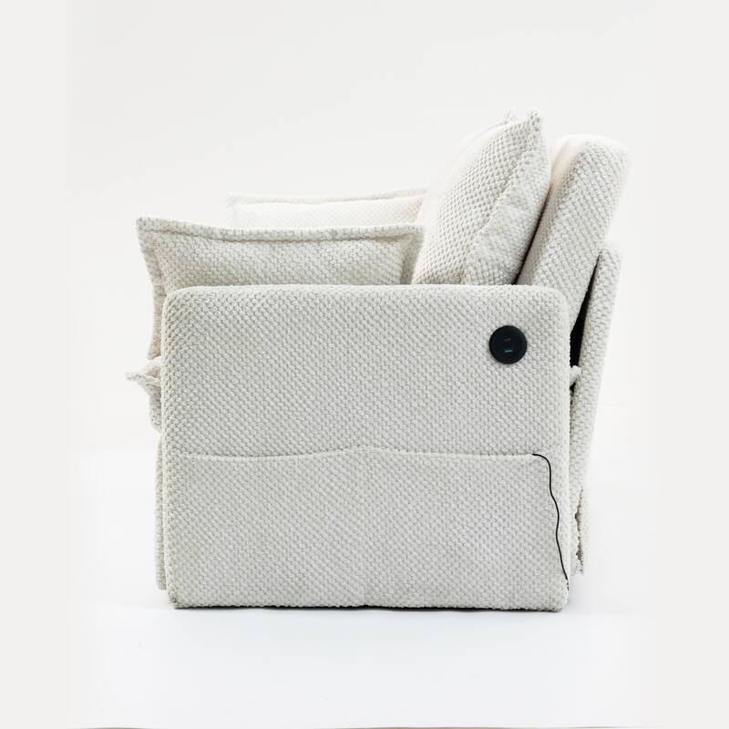 59.5" Ergonomic Sofa Bed with Storage & Charging - Supportive Chenille Convertible Sleeper, 800lb Capacity, Side Pockets