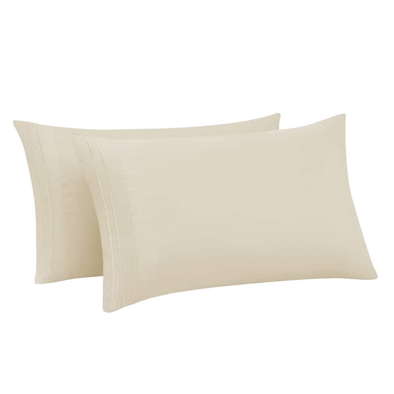 Sweet Home Collection Luxury Embroidered Ultra Soft Microfiber Pillowcases 2 Pack - Standard - Beige
