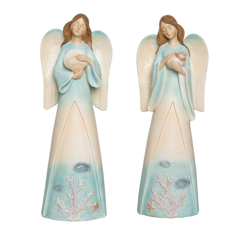 Transpac Large Resin Coastal Angel Decor Set of 2 Christmas Home Decorations - Multicolor
