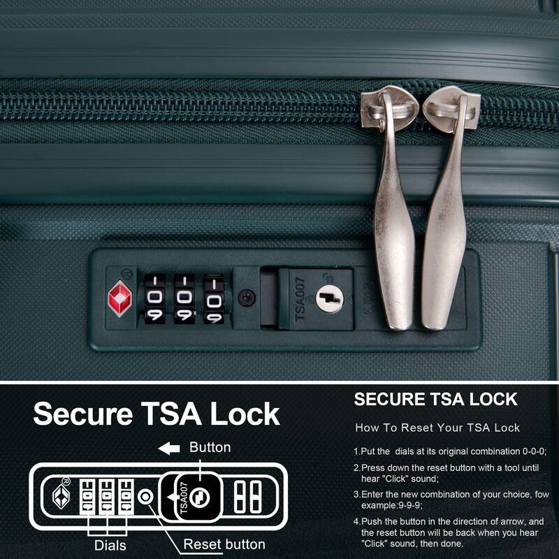 3-Piece, Luggage Sets, Hard-Shell Luggage with 2 Swivel Wheels and TSA Lock, for Boarding Travel, Green