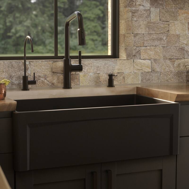 Karran FCP33SB 33" Single Bowl Panel Front Farmhouse Fireclay Kitchen Sink with Reversible Apron Front