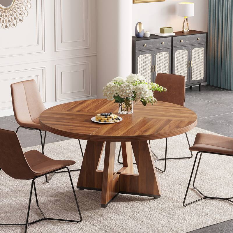 47-inch Round Dining Table Wood Dinner Table for 4-6 People