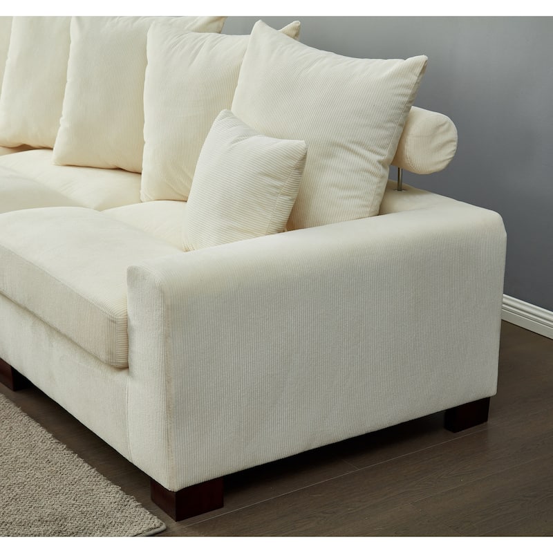 5 Seater Convertible L & U Shaped Corduroy Sofa, Beige, 116x65x35 inches, 253 pounds