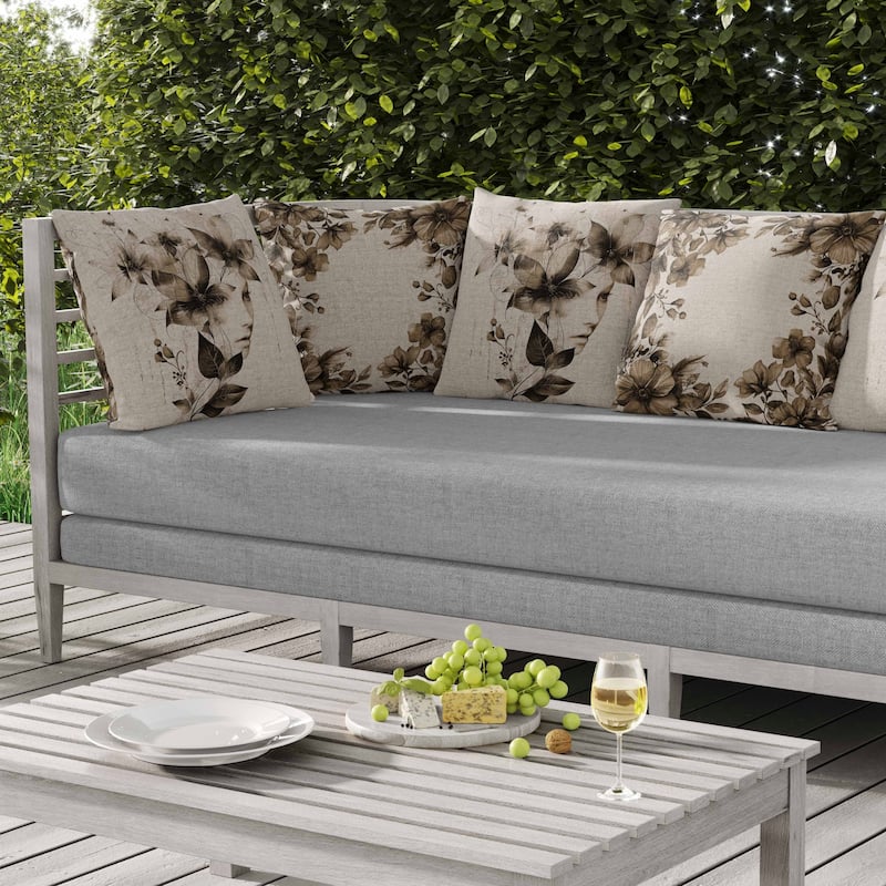 Flora Face Indoor/Outdoor Reversible Throw Pillow Pink and Brown