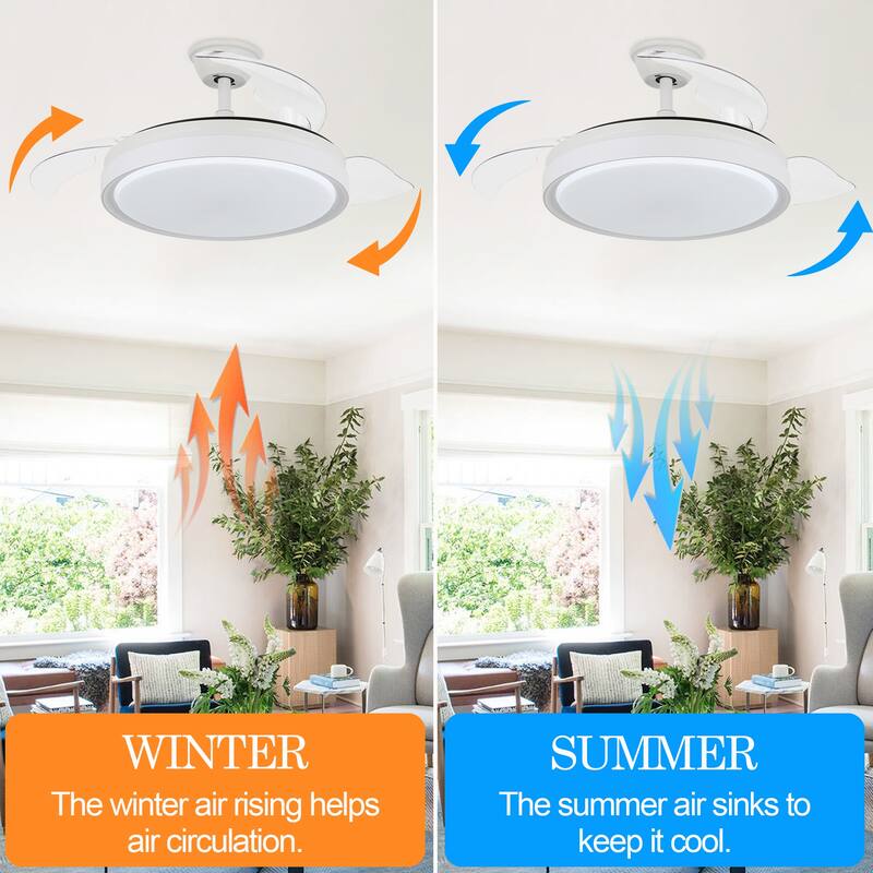Cusp Barn 42-In Retractable Ceiling Fan with Remote Control Modern 3-Blade CCT LED Dimmable Lighting