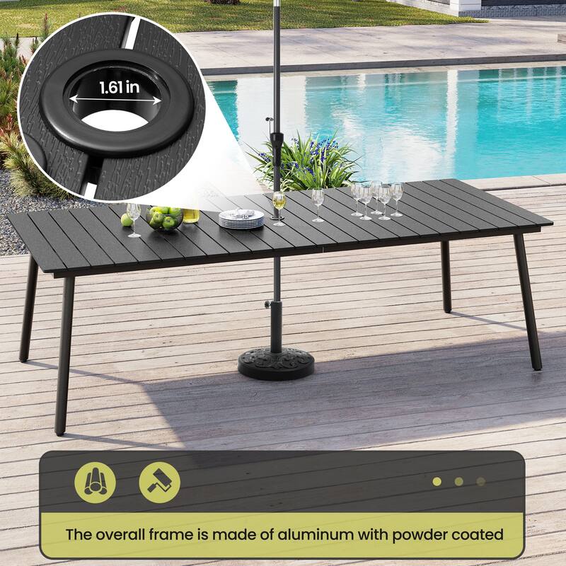 9-Piece Aluminum Outdoor Dining Set with Umbrella Hole and Stacking Armless Chairs