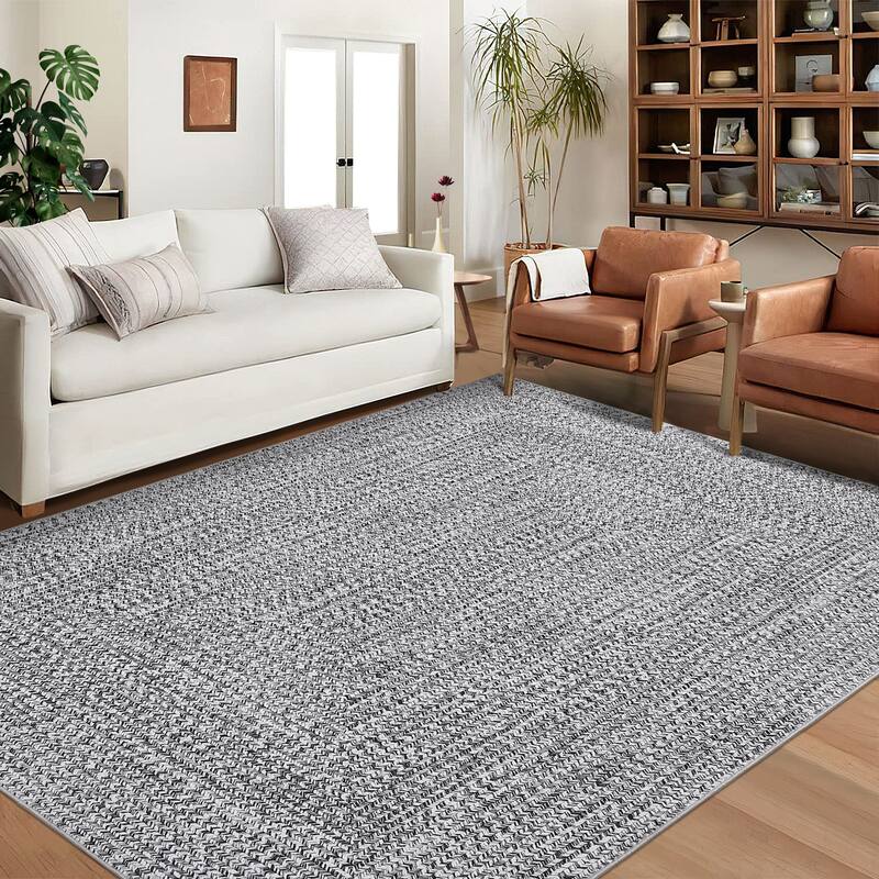 Modern Braided Print Rug Washable Area Rugs for Living Room Bedroom - 9'x12' - Gray