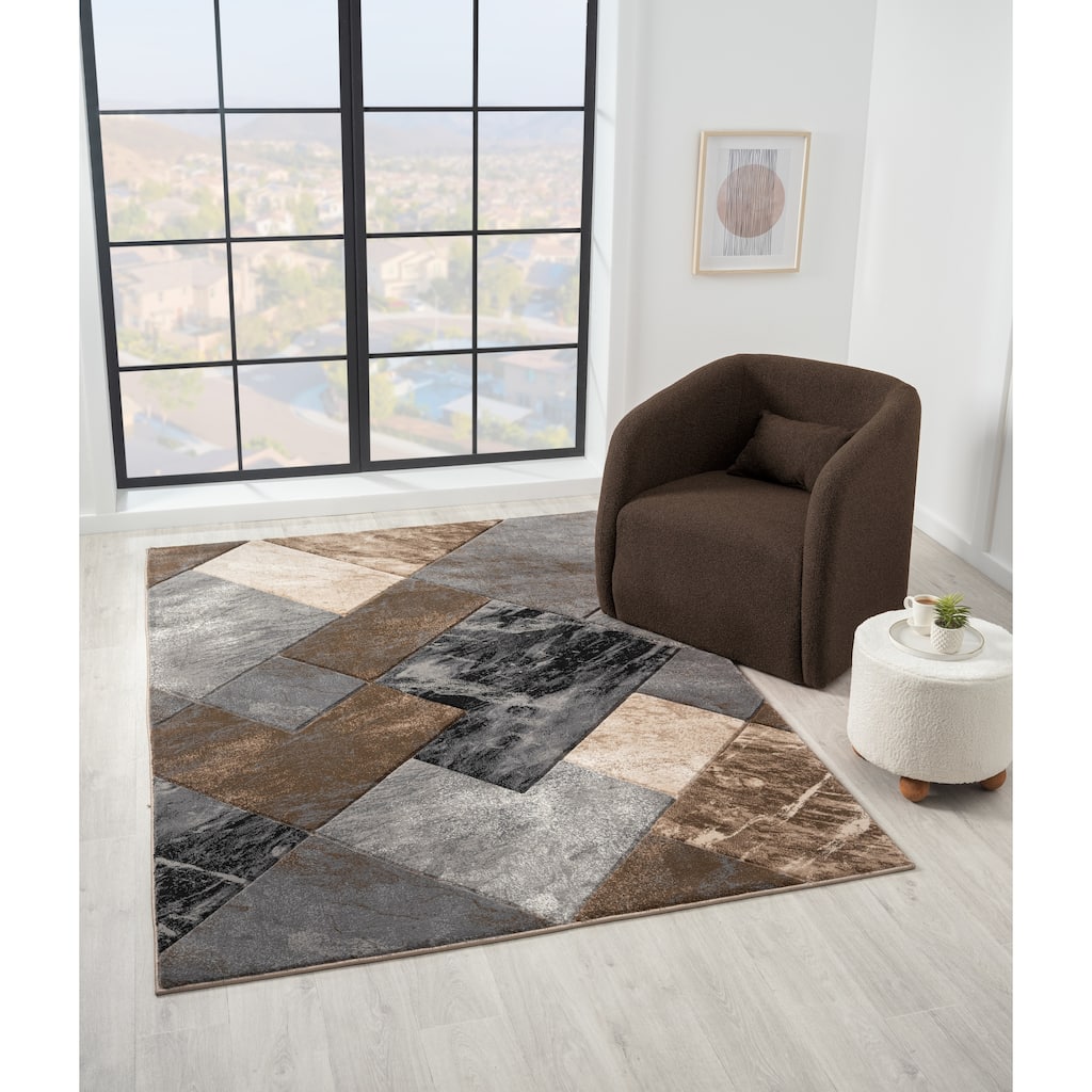 Alexia Collection Geometric Gray/Brown Indoor Contemporary Area Rug