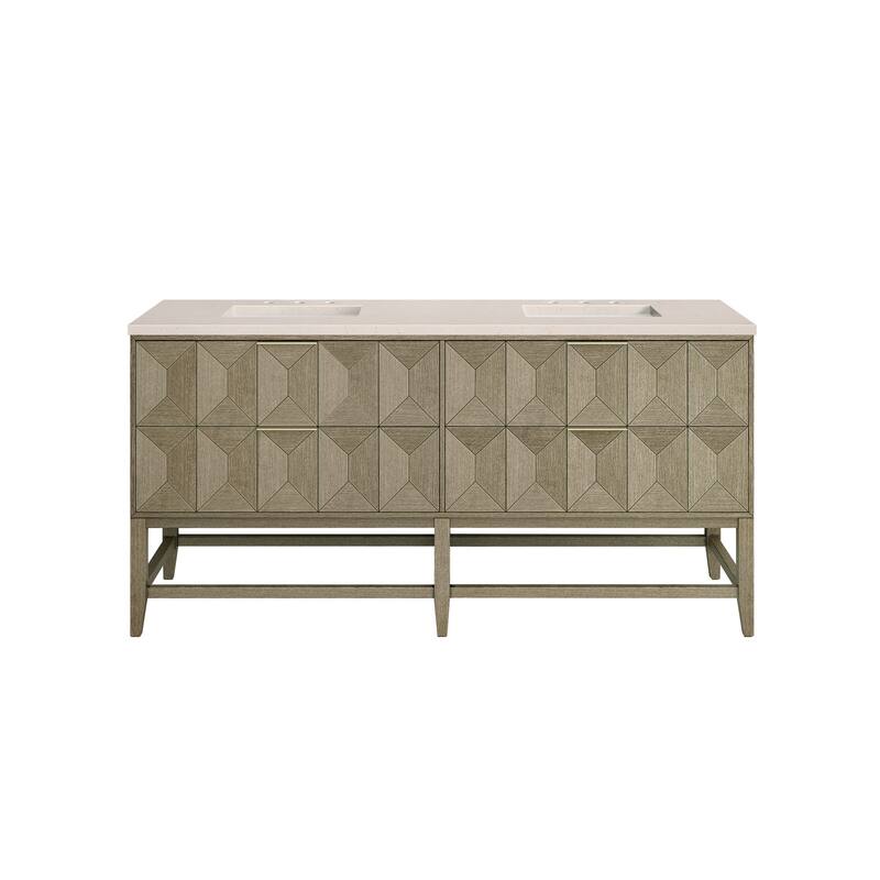 James Martin Vanities D100-V72-3EMR Emmeline 72" Free Standing Double - Pebble Oak / Eternal Marfil - Oak Finish