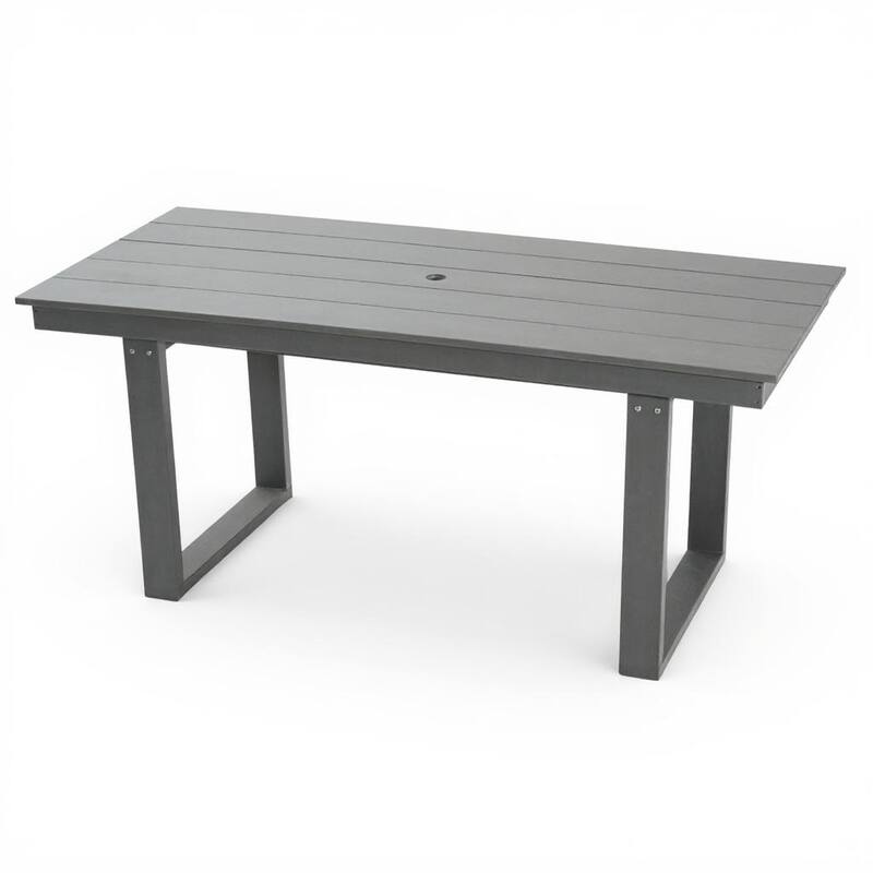 67" HDPE Outdoor Dining & Meeting Table, Weather-Resistant, Seats 6, Space-Saving Chair Slide-In - Grey