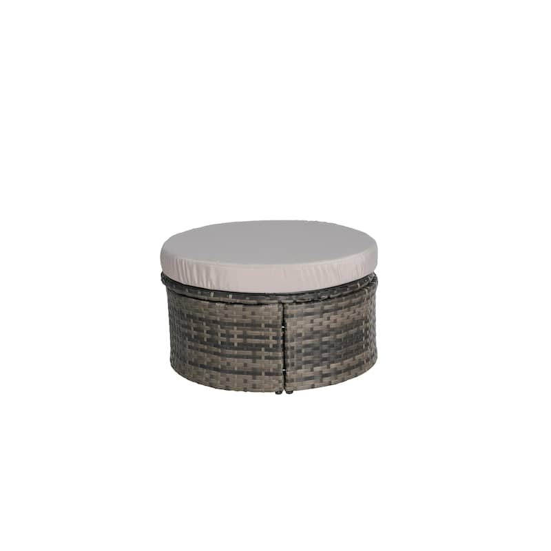 5 Pieces Outdoor Patio Rattan Round Daybed Sunbed with Retractable Canopy and Removable Cushions