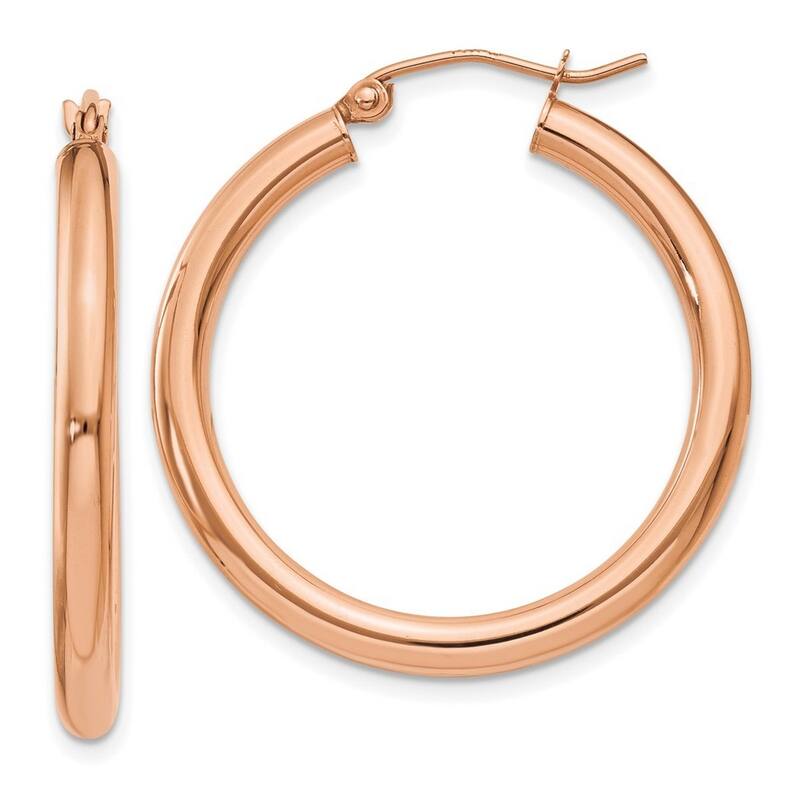 Curata 14k Rose Gold 3mm Large Polished Classic Round Hoop Earrings - 20mm-45mm