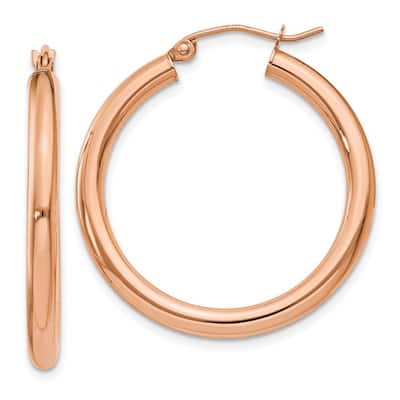 Curata 14k Rose Gold 3mm Large Polished Classic Round Hoop Earrings - 20mm-45mm