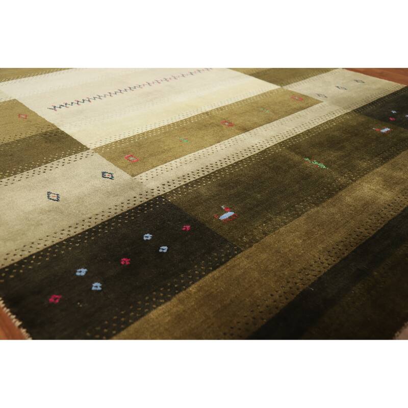 Green Gabbeh Indian Area Rug Handmade Wool Carpet - 5'3" x 7'8" - Green - 5'3" x 7'8"