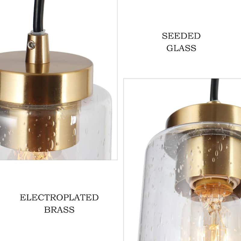 Modern Farmhouse 1-Light Black Gold Dimmable Kitchen Island Lights Cylinder Seeded Glass Pendant Lights for Dining Room