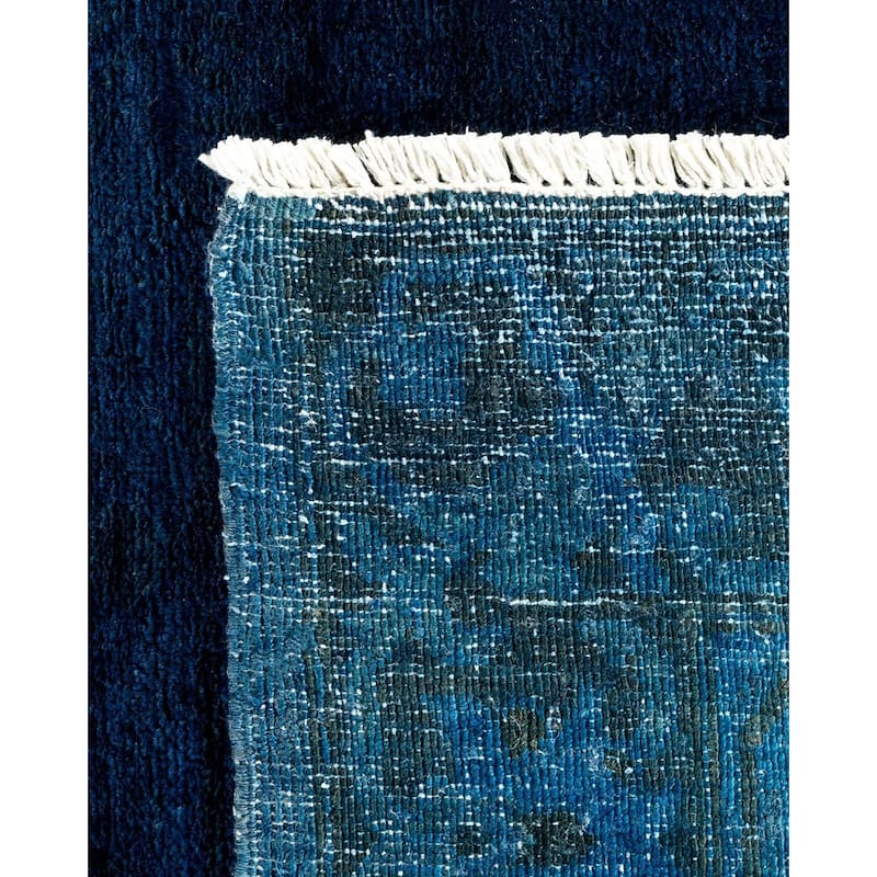 Overton Hand Knotted Wool Vintage Inspired Modern Contemporary Overdyed Navy Area Rug - 8' 10" x 11' 5"
