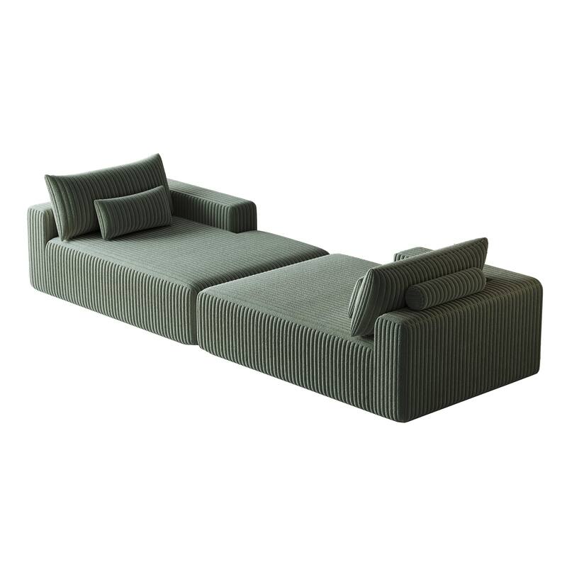 102" Corduroy Cloud Chaise Sectional with Reclining Sofa Bed, No-Assembly Design & Ergonomic Backrest