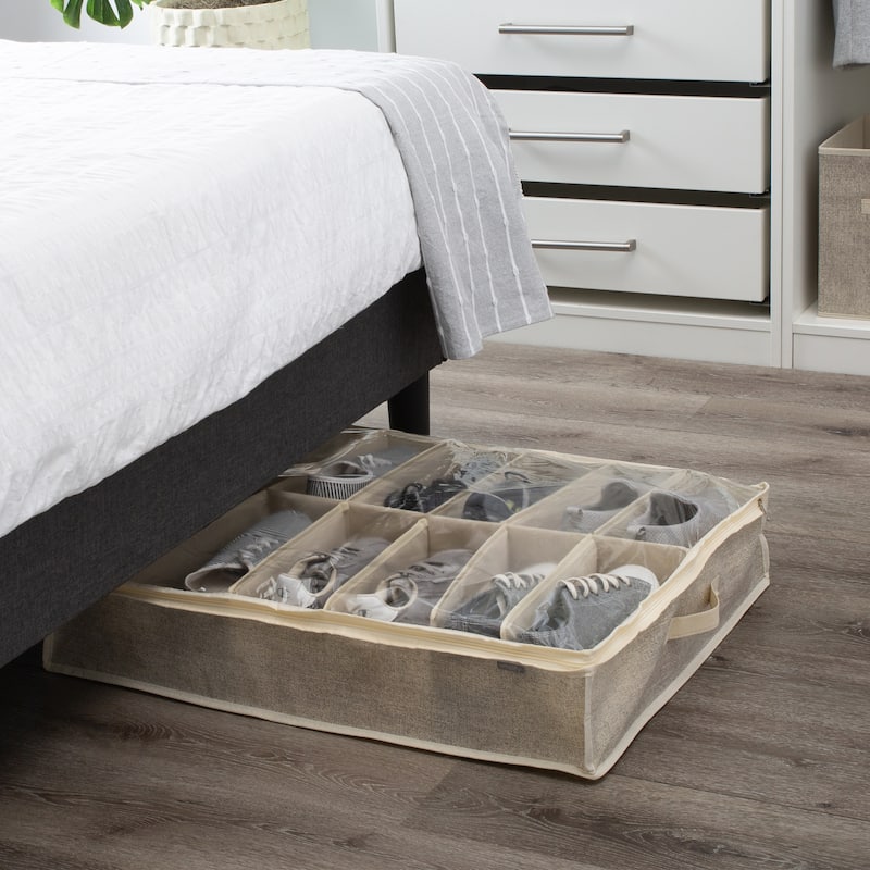Simplify 12 Pair Under the Bed Shoe Storage Box in Faux Jute - L29"x W24"x H6"