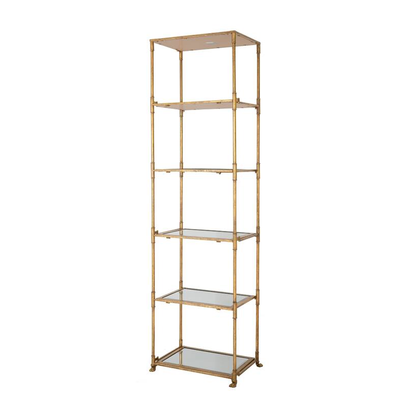 71 Inch Shelf, 6 Tier Design, 5 Glass Shelves, Iron Frame, Gold Finish