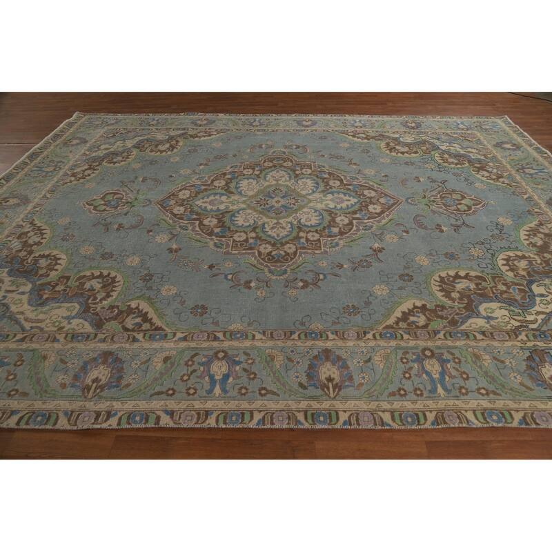Floral / Medallion Tabriz Persian Area Rug Hand-Knotted Wool Carpet - 9'6"x 12'7"